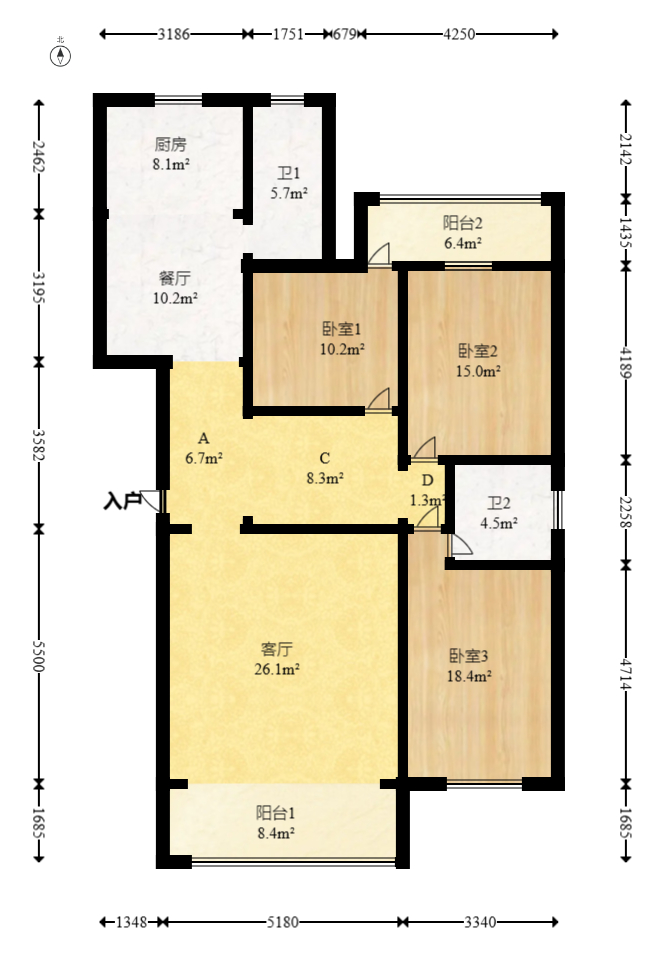 宏轩花苑  3室2厅2卫    82.0万 宏轩花苑  3室2厅2卫    82.0万户型图