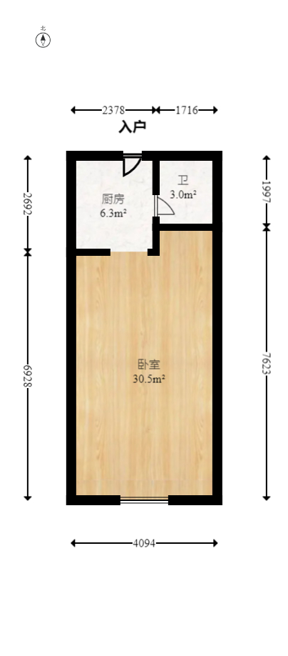 QQ生活馆  1室1厅1卫   34.80万室内图1