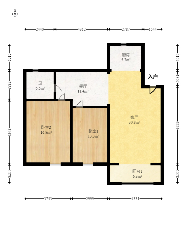 长鑫美树园 2室1厅1卫 43.8万 长鑫美树园 2室1厅1卫 43.8万户型图