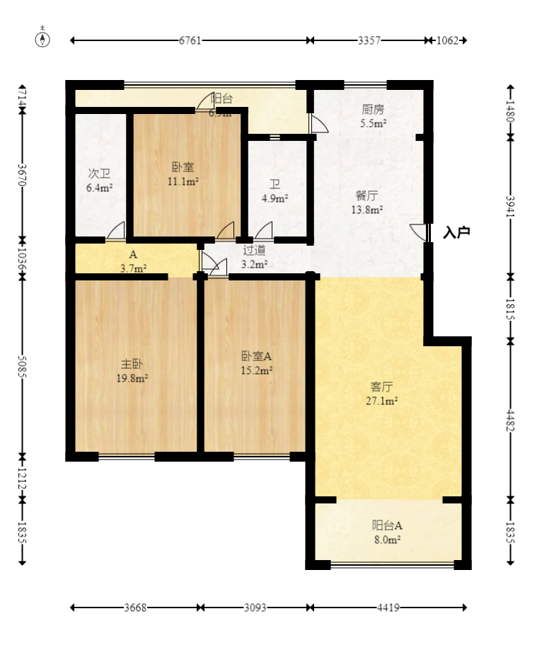 晶华美地  3室2厅2卫   82.00万室内图1