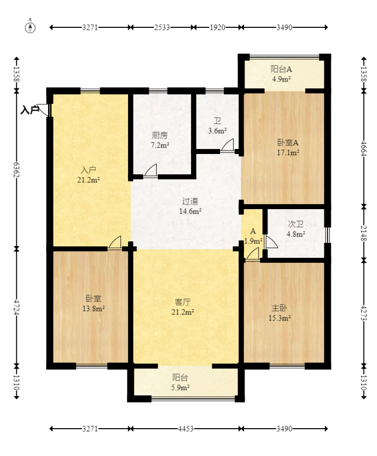 开源鑫景 4室2厅1卫 66.0万 开源鑫景 4室2厅1卫 66.0万户型图
