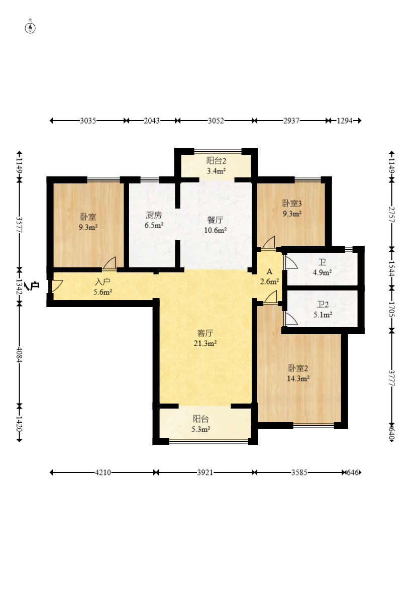 金地中交麓谷香颂(金地中交雅苑)  3室1厅2卫    105.0万室内图1