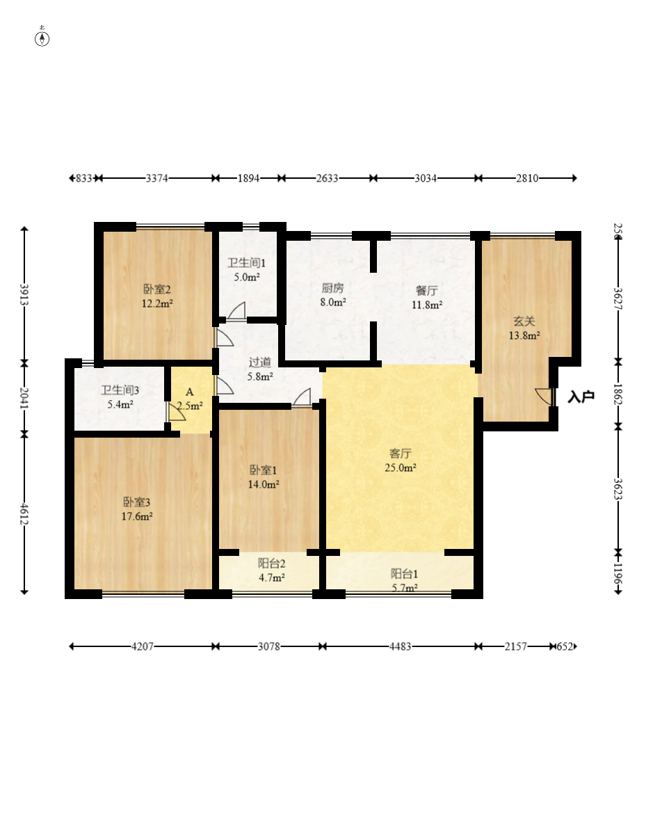 珠江东方明珠（新地东方明珠）三期  4室2厅2卫    95.5万室内图1