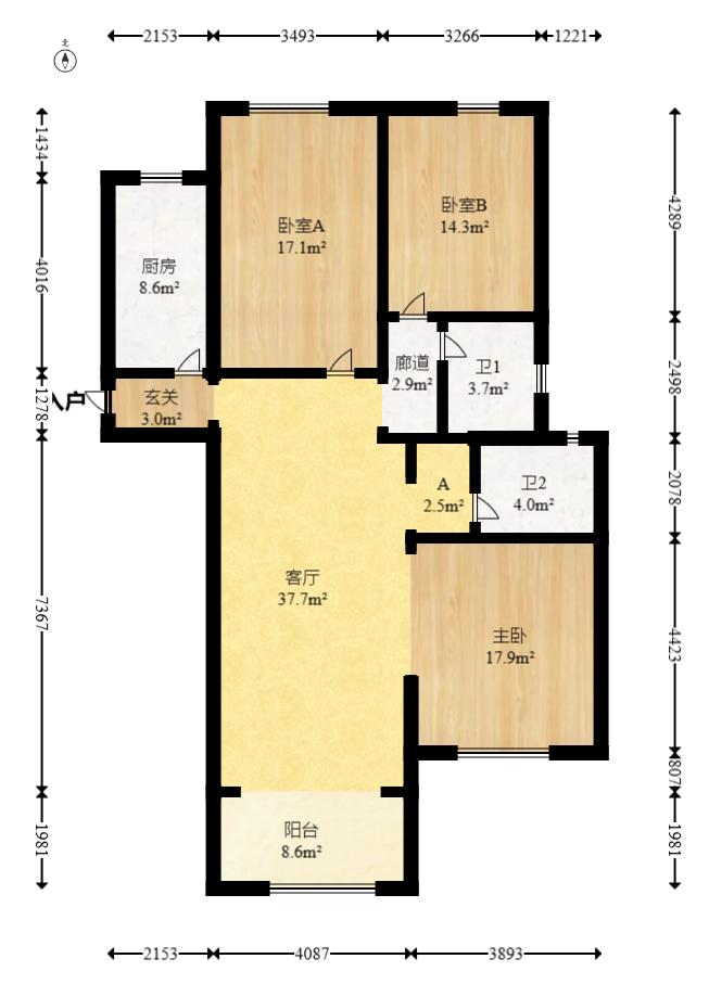 建投象山国际  3室2厅2卫   132.00万室内图1