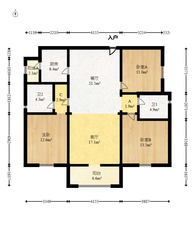 江山帝景哈佛  3室2厅2卫   120.00万室内图1
