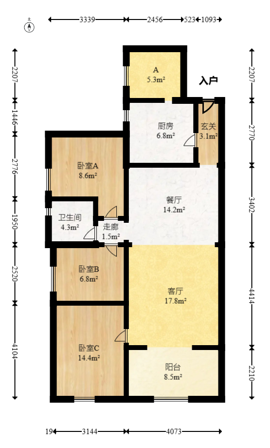五矿紫湖香醍  3室2厅1卫    64.8万室内图1