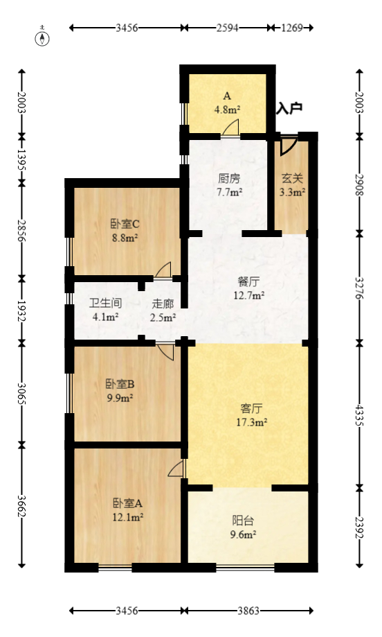 五矿紫湖香醍  3室2厅2卫    66.8万室内图1