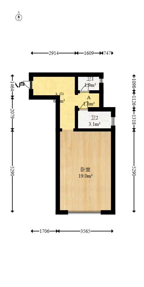 星宇V立方（旭和大厦）  1室1厅1卫   31.00万室内图1