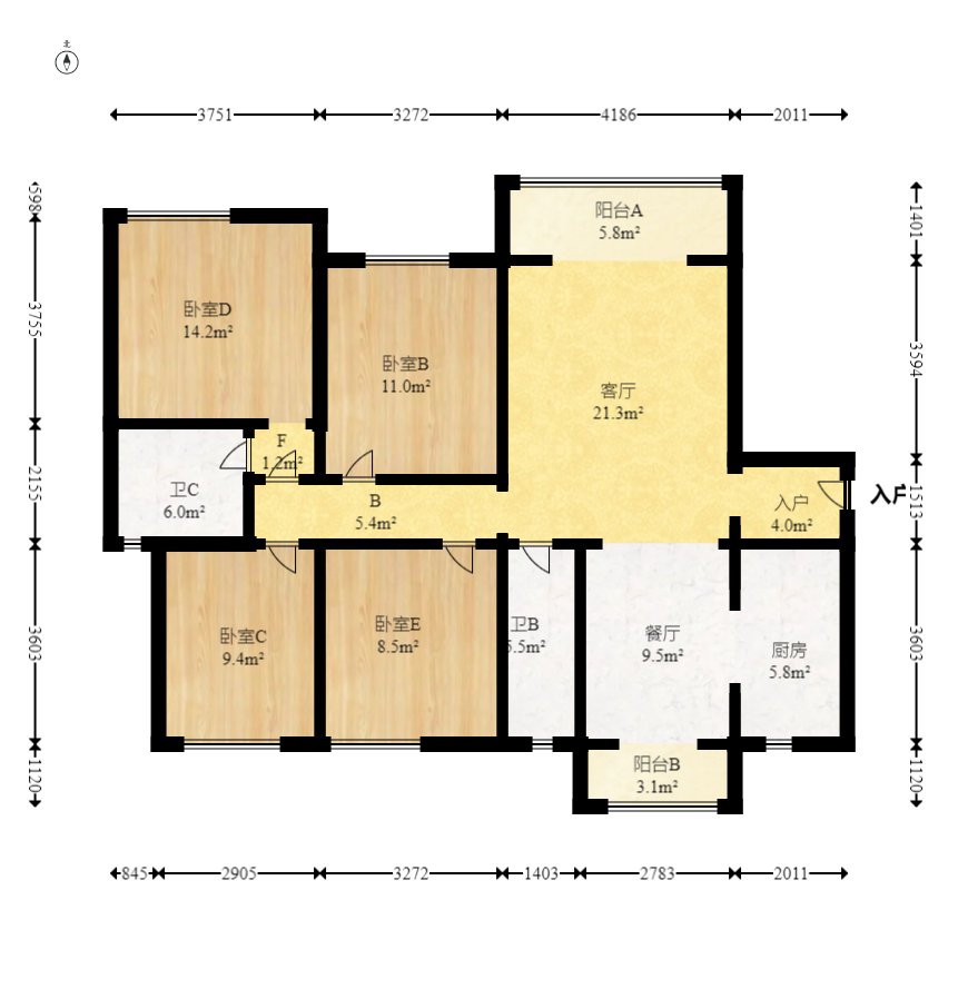 中建璟和城  4室2厅2卫   105.00万室内图1