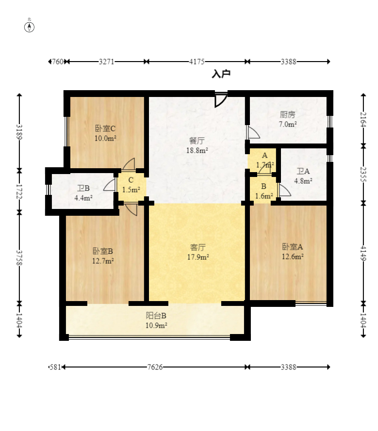 中建璟和城  3室2厅2卫   109.00万室内图1
