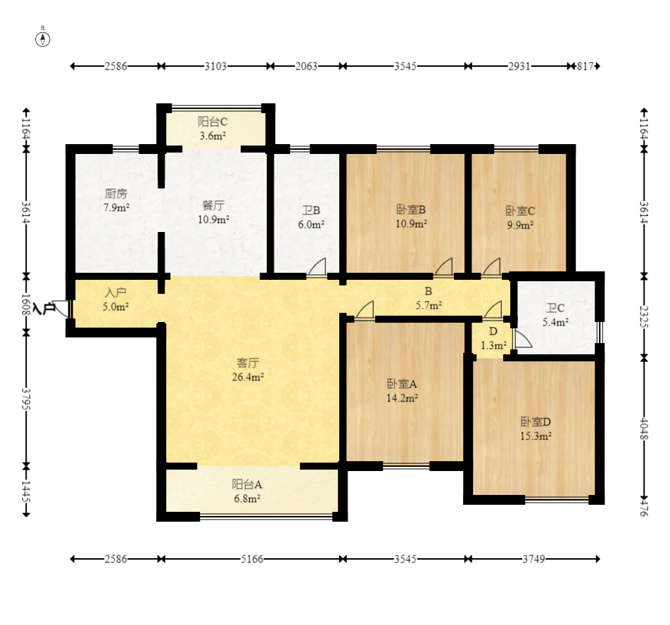 中建璟和城  4室2厅2卫   138.00万室内图1