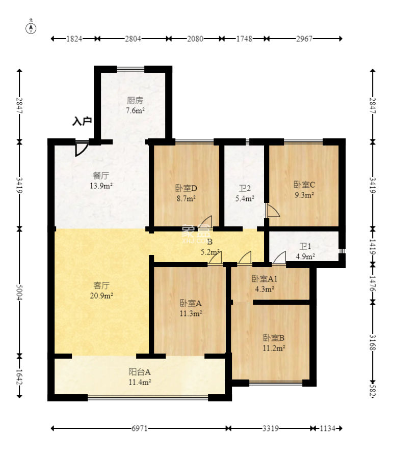 旭辉雨花郡  1室0厅0卫   198.00万