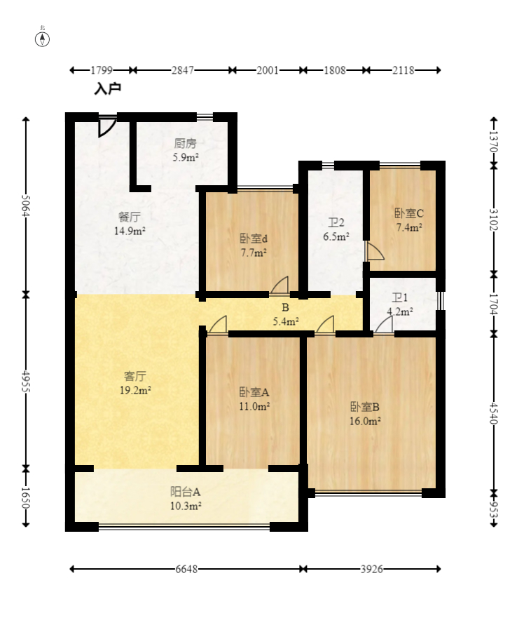 卓越伊景苑  3室2厅2卫   135.00万室内图1