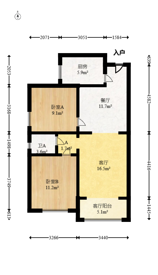 钰龙天下一期  2室2厅1卫   208.00万室内图1