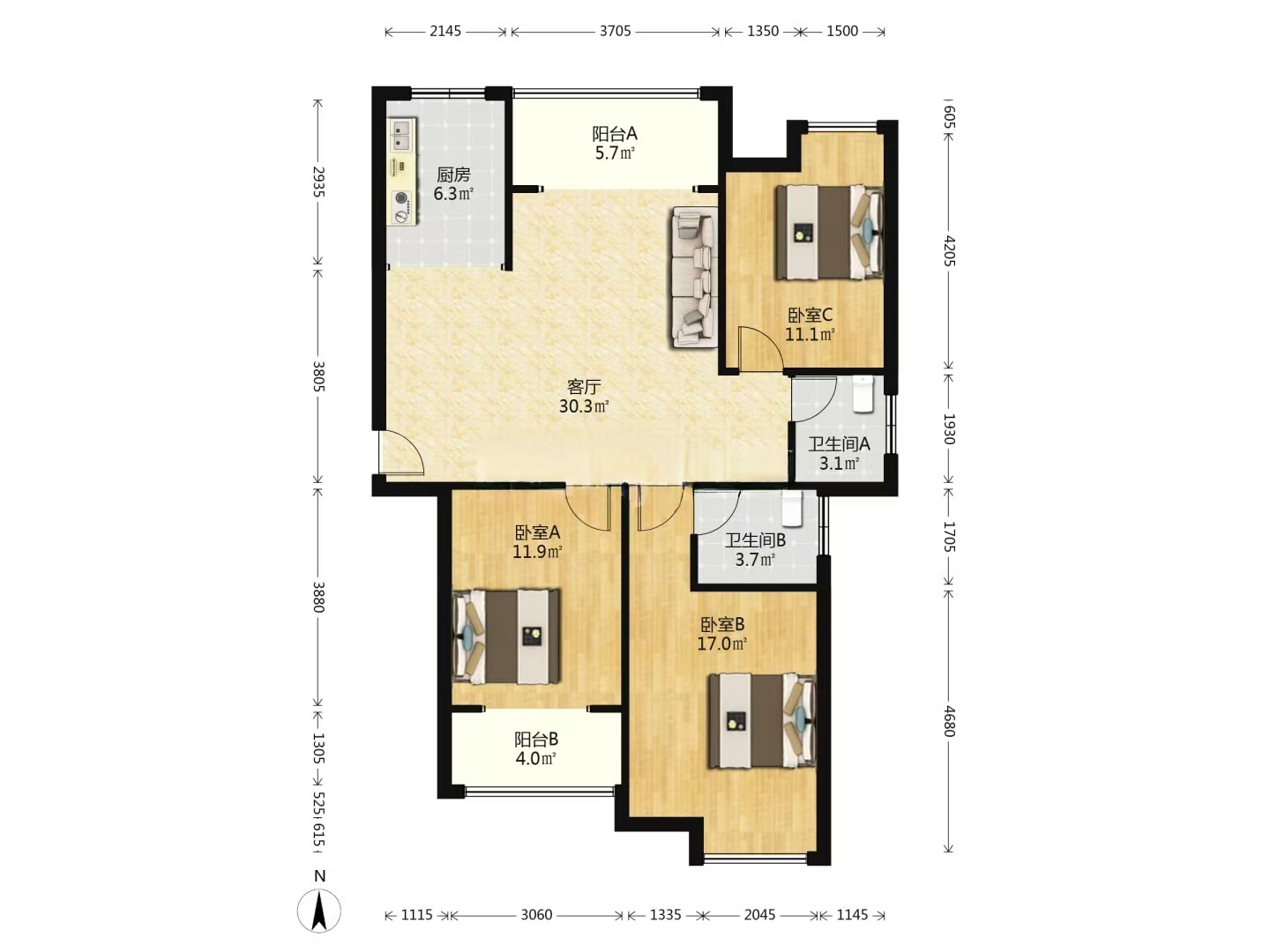 西郡佳园 3室2厅2卫 46.8万 西郡佳园 3室2厅2卫 46.8万室内图