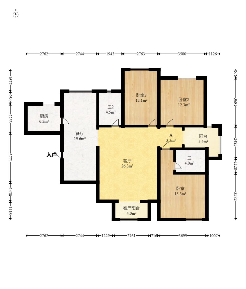 湘府9号  3室2厅2卫   122.00万室内图1