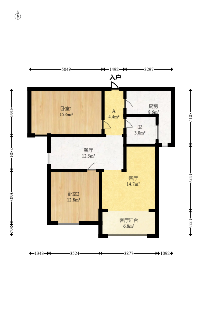 麦芒国际（金恒雅苑）  2室1厅1卫   90.00万室内图1