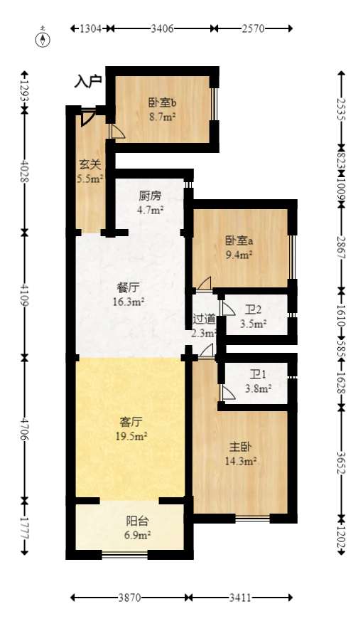 润和长郡（润和紫郡二三期）  3室2厅2卫   77.50万室内图1