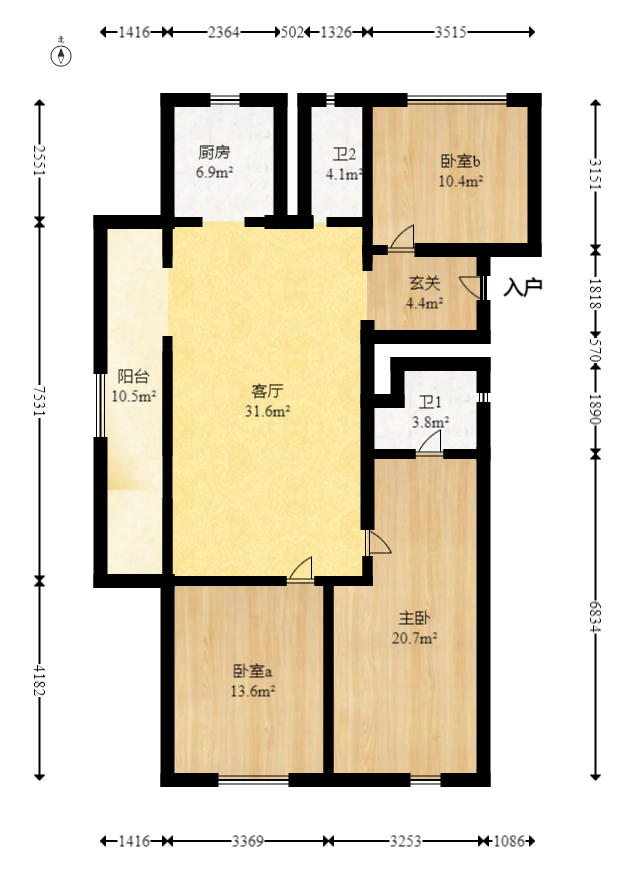 澳海望洲府  4室2厅2卫    72.0万室内图1
