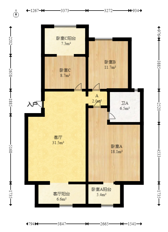 八方小区B区  3室2厅2卫   399.00万室内图1