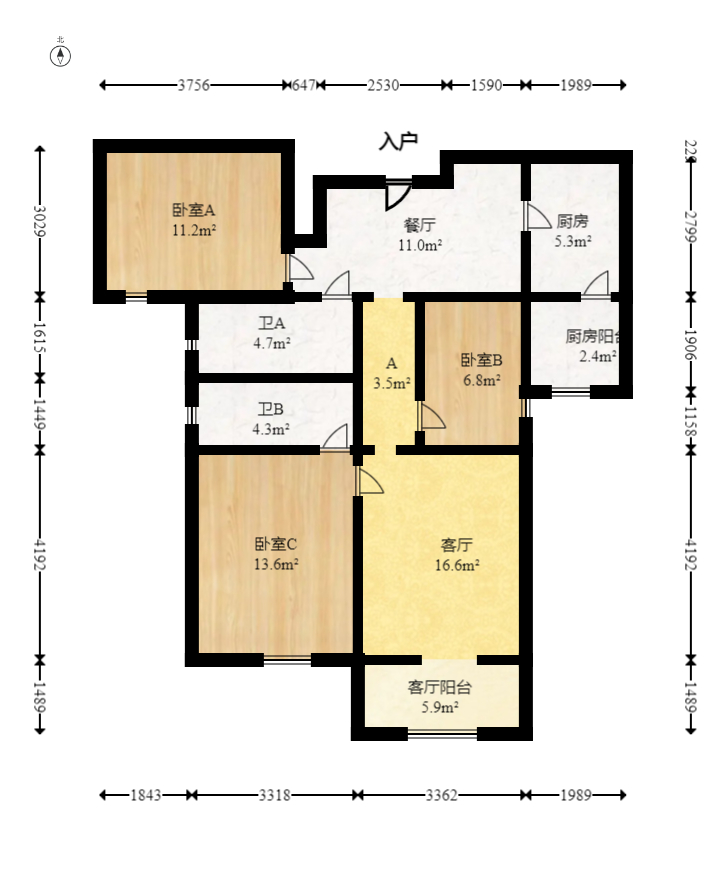 中铁西江悦一期  3室2厅2卫   118.00万室内图1