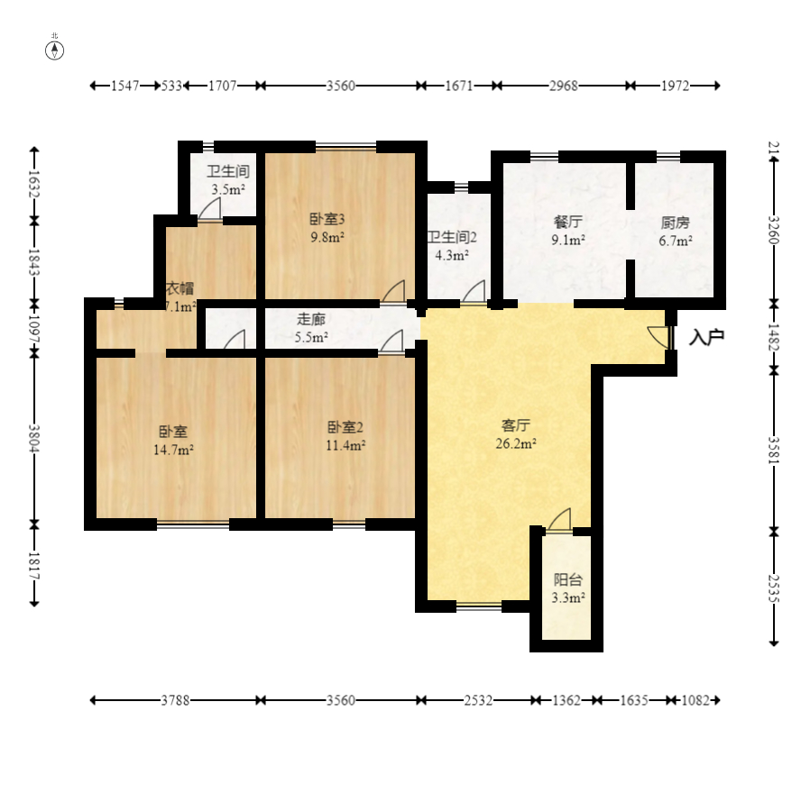 盛隆佳园  3室2厅2卫   110.00万室内图1