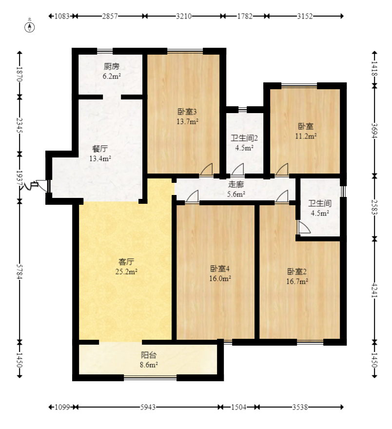 龙湖碧桂园天宸原著  4室2厅2卫   188.00万室内图1