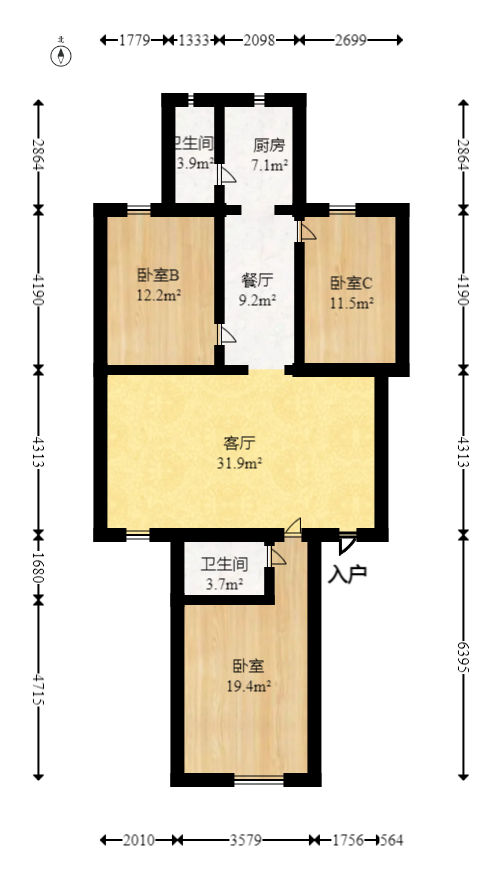 南沙公寓  3室2厅1卫   45.00万室内图1