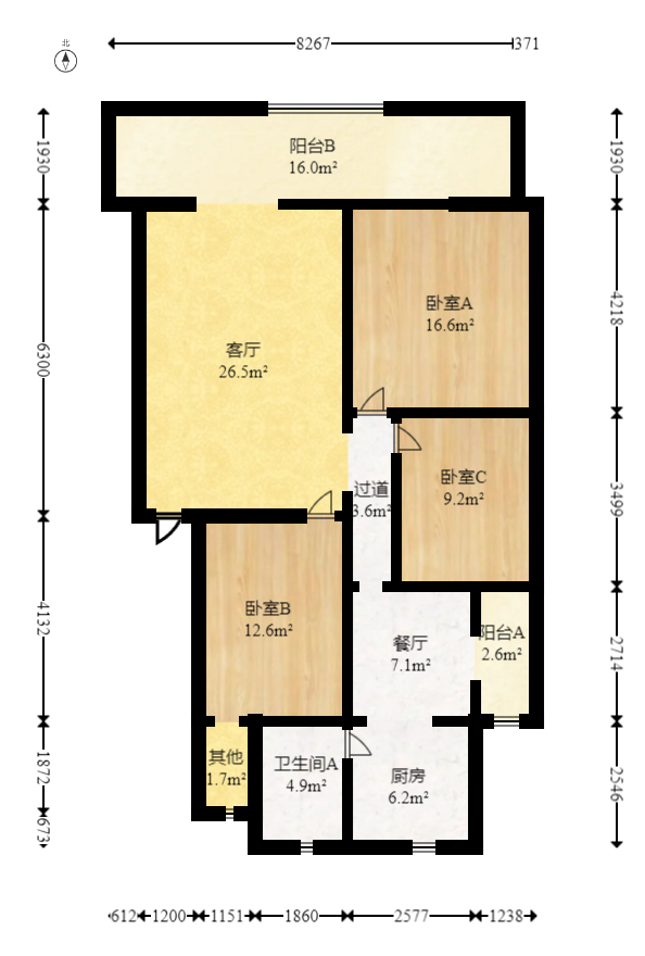 东塘电力院  3室1厅2卫   118.00万室内图1