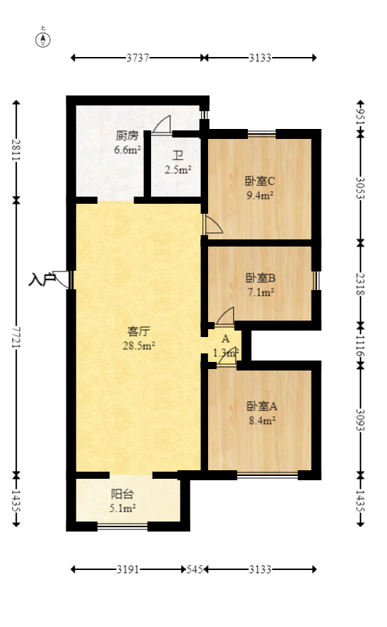 高盛华成  3室2厅1卫   80.00万室内图1