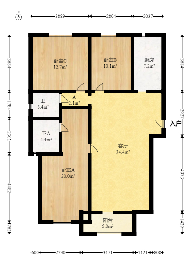 中房F联邦  3室2厅2卫   95.00万室内图1