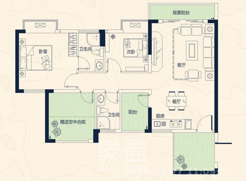 莱茵城  3室2厅2卫   2000.00元/月室内图1