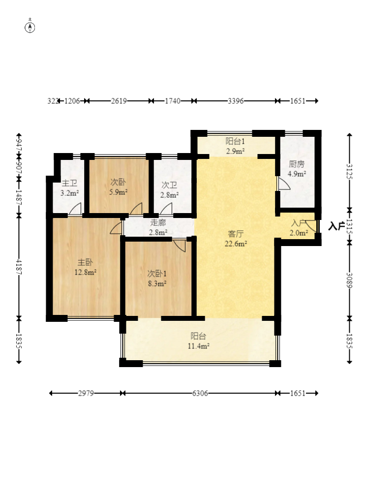 碧桂园公园上城 3室2厅2卫 198.0万 碧桂园公园上城 3室2厅2卫 198.0万户型图
