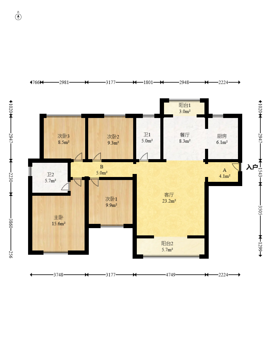 中建悦和城  4室2厅2卫   126.00万室内图1