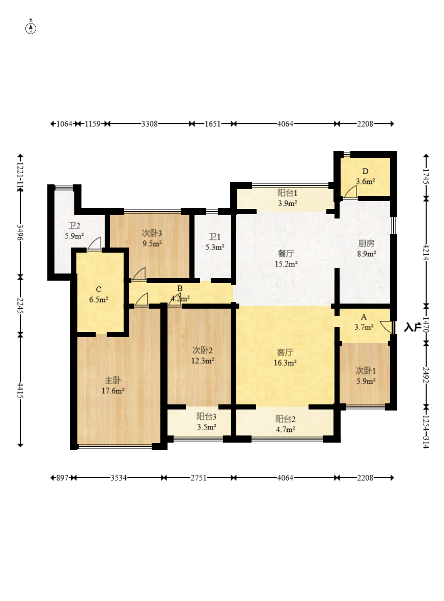 恒基凯旋门一二期  4室2厅2卫    126.0万 恒基凯旋门一二期  4室2厅2卫    126.0万户型图
