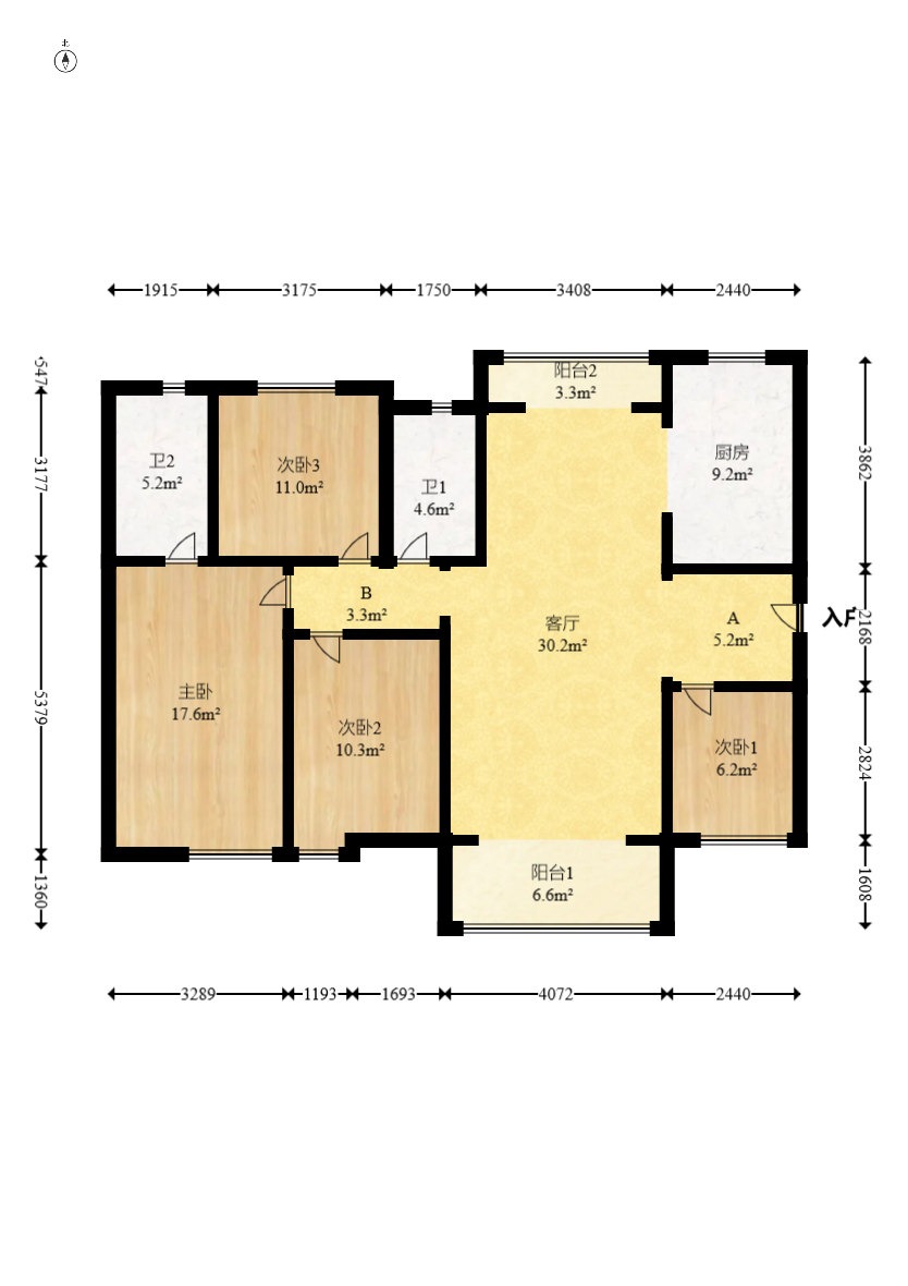 恒基凯旋门三期  4室2厅2卫   129.80万室内图1
