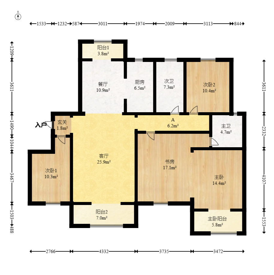 幸福考拉789  4室2厅2卫   135.00万室内图1