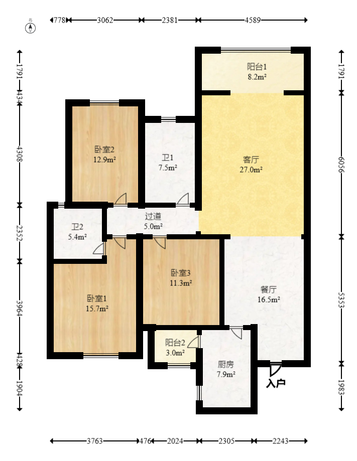 长郡旁牛津街(瑞凯滨江雅苑)  3室2厅2卫    52.0万 长郡旁牛津街(瑞凯滨江雅苑)  3室2厅2卫    52.0万户型图