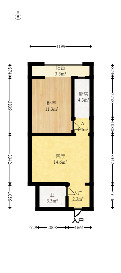 先锋东外滩  1室1厅1卫   32.00万室内图1