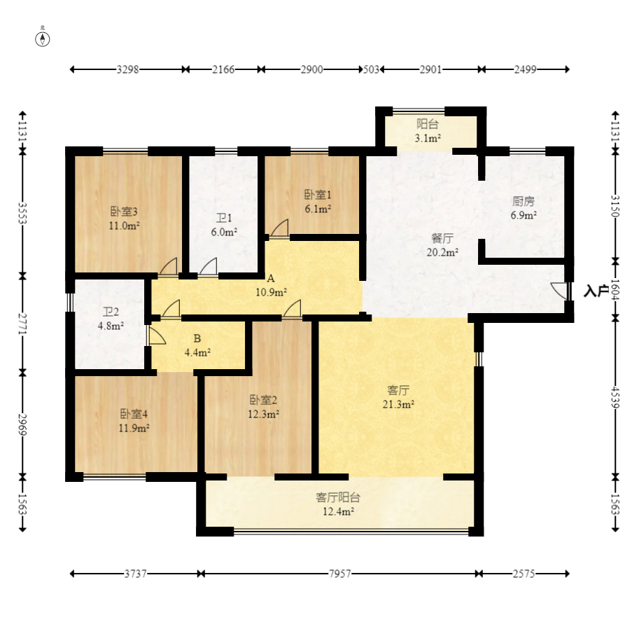 中建钰和城  4室2厅2卫   188.00万室内图1