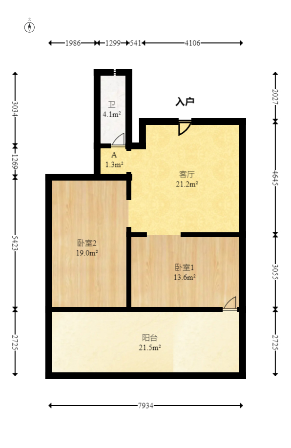 湖橡宿舍  3室2厅2卫   88.00万室内图1