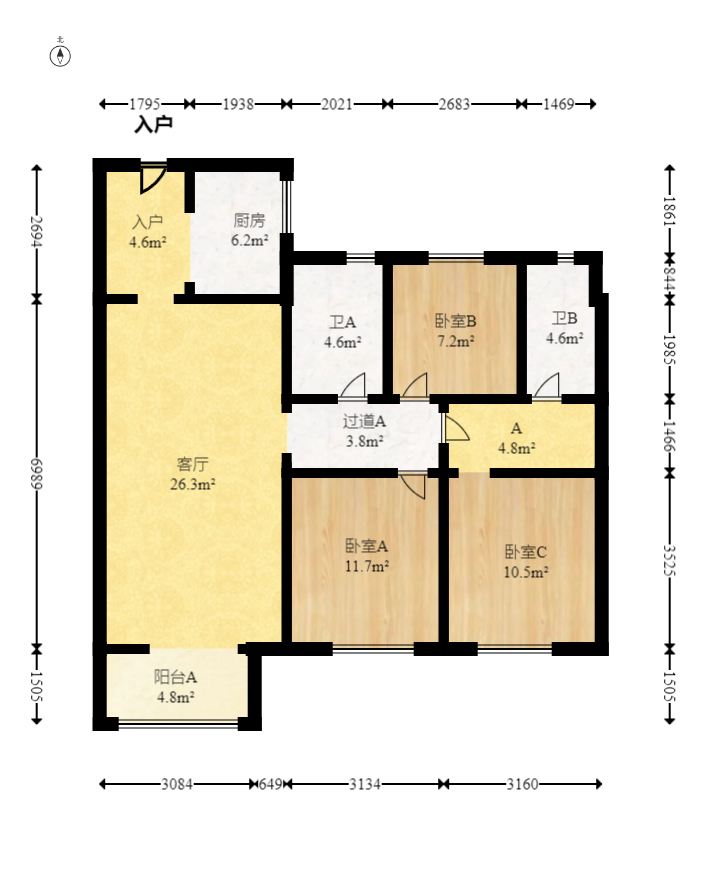 万科魅力之城  3室2厅2卫   110.00万室内图1