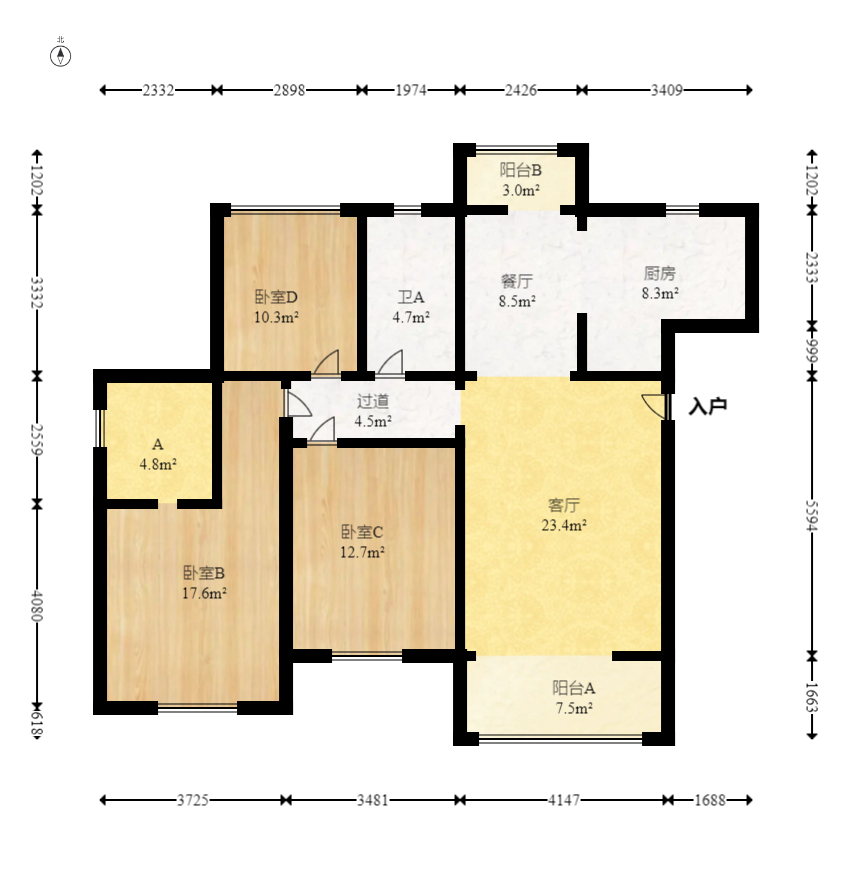中建嘉和城  3室2厅1卫   130.00万室内图1