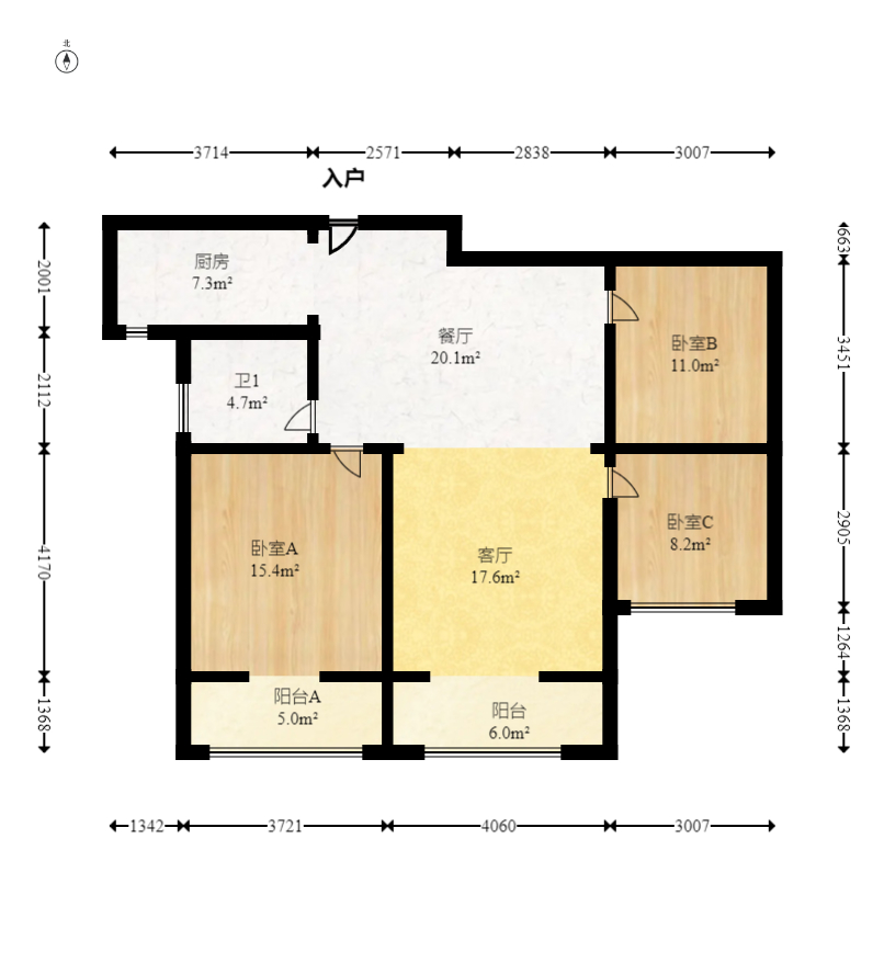 中建麓山和苑  3室2厅1卫   64.00万室内图1