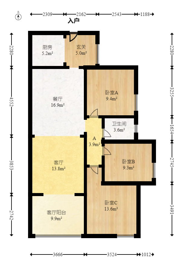 九峰远见 3室2厅1卫 112.0万 九峰远见 3室2厅1卫 112.0万户型图