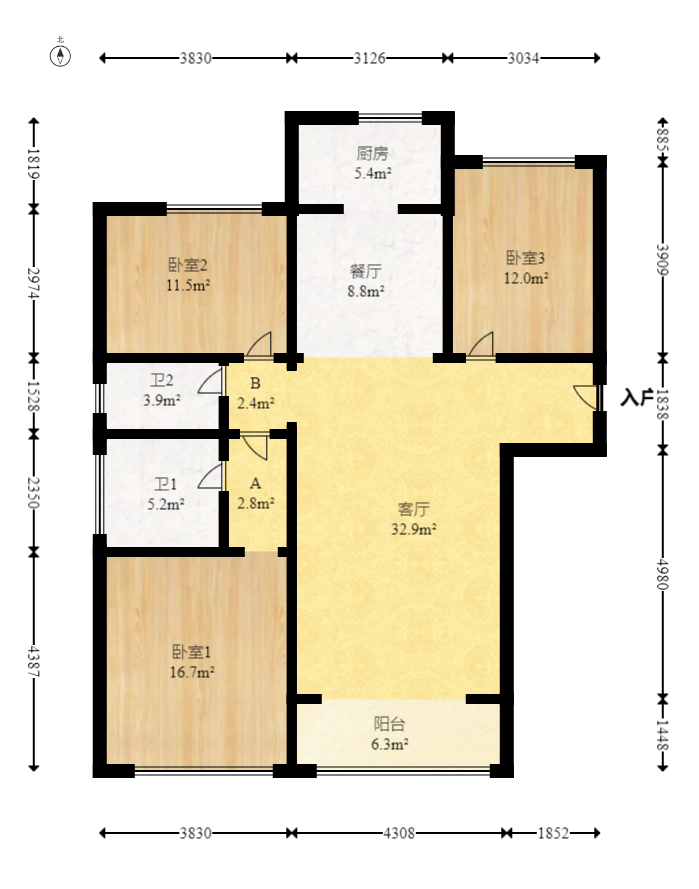 长盛岚庭  3室2厅2卫    126.0万 长盛岚庭  3室2厅2卫    126.0万户型图