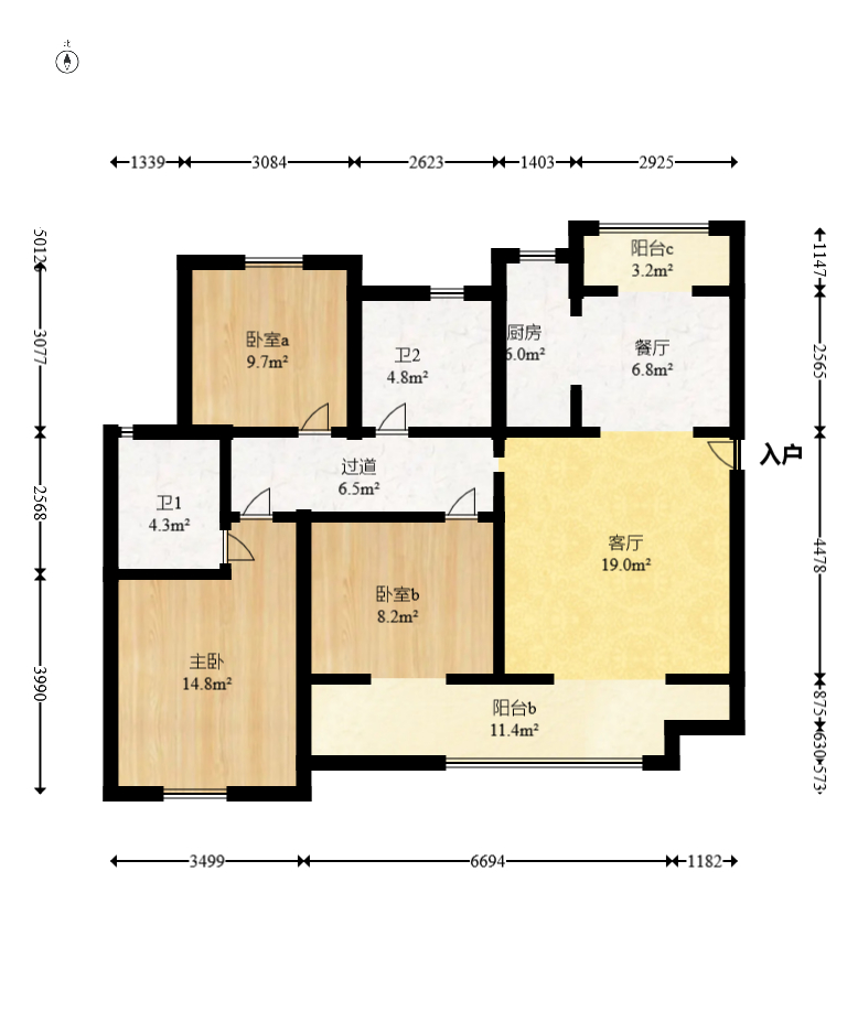 中粮观澜祥云  3室2厅2卫    74.0万 中粮观澜祥云  3室2厅2卫    74.0万户型图
