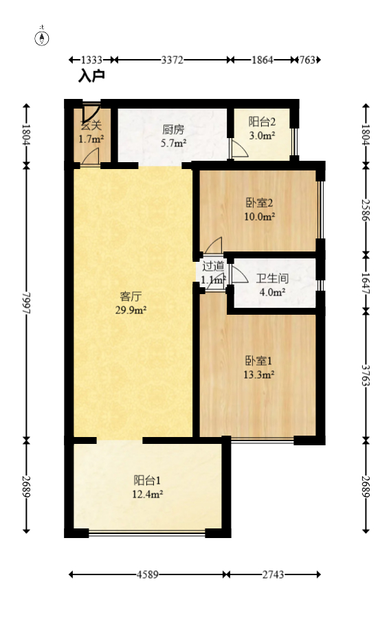 时代倾城三期  2室2厅1卫   67.50万室内图1