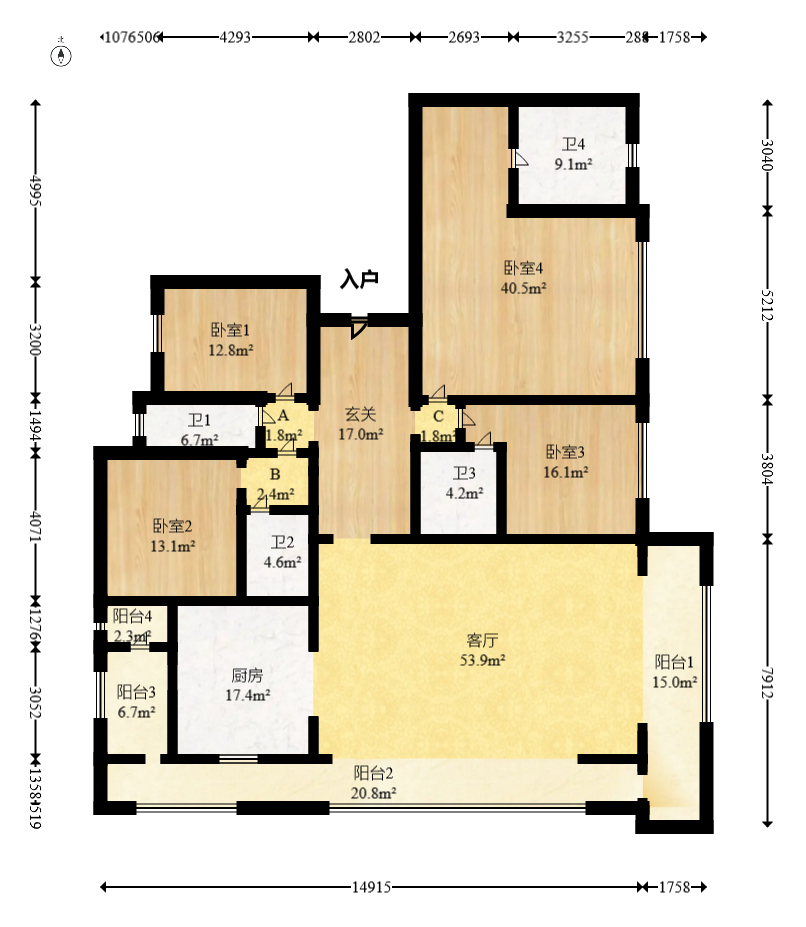 嘉臣道 4室2厅3卫 460.0万 嘉臣道 4室2厅3卫 460.0万户型图