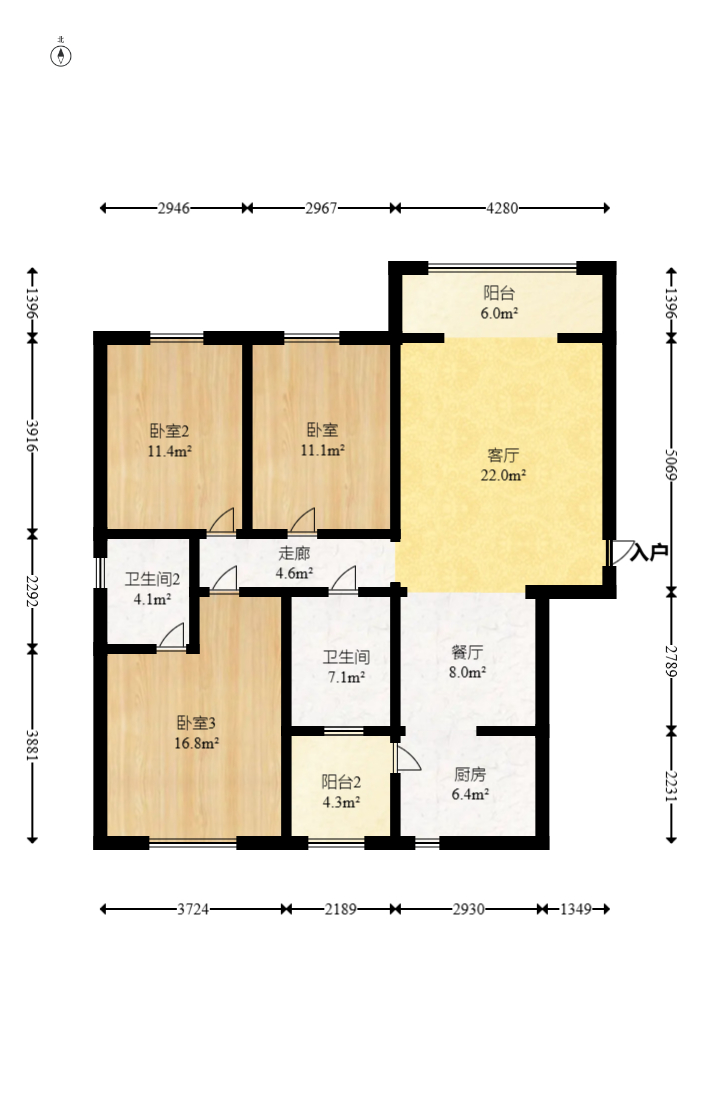 紫云阁  3室2厅2卫   61.80万室内图1